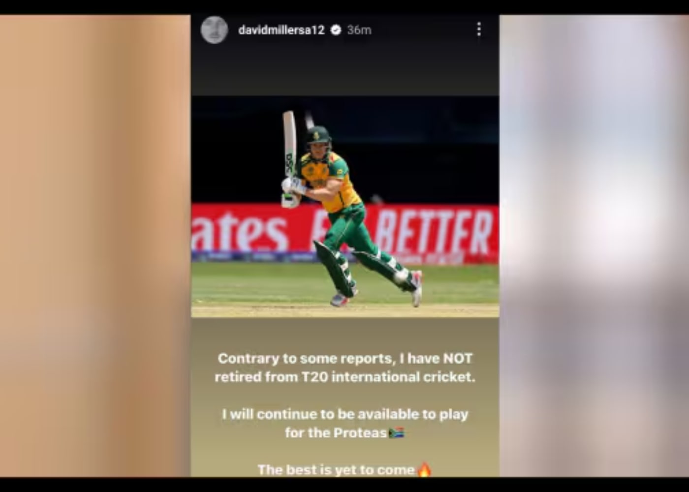 অবসর নিয়ে নিজের ইনস্টা স্টোরিতে কী লিখলেন ডেভিড মিলার (ছবি-ইনস্টাগ্রাম) অবসর নিয়ে নিজের ইনস্টা স্টোরিতে কী লিখলেন ডেভিড মিলার (ছবি-ইনস্টাগ্রাম)